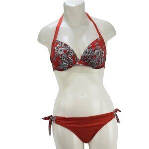 SKYE Women's Swimsuit Orange Floral Bikini Tie Back Size L Top Size M Bottom